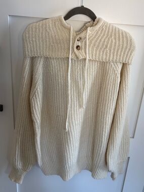 Very J Cream Ribbed Cowl Neck Sweater